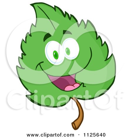 Cartoon Of A Happy Green Leaf Character - Royalty Free Vector Clipart by Hit Toon