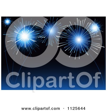 Clipart Of A Night Sky With Blue Holiday Fireworks - Royalty Free Vector Illustration by dero