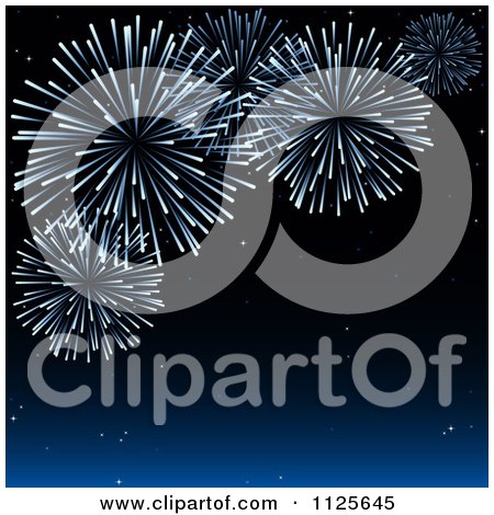 Clipart Of A Night Sky With Holiday Fireworks - Royalty Free Vector Illustration by dero