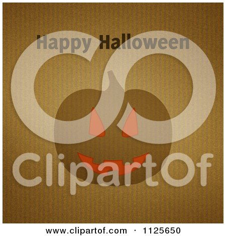Clipart Of Happy Halloween Text Over A Jackolantern Pumpkin On Corrugated Cardboard - Royalty Free Illustration by elaineitalia