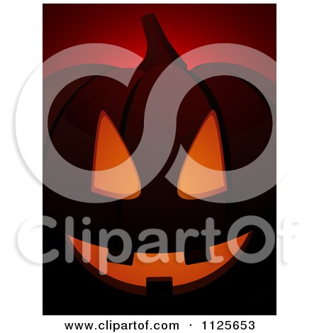 Clipart Of A Grinning Halloween Jackolantern Pumpkin Face With Red Light - Royalty Free Vector Illustration by elaineitalia