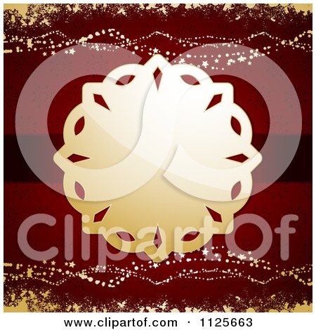 Clipart Of A Paper Snowflake Over A Red And Gold Christmas Background - Royalty Free Vector Illustration by elaineitalia