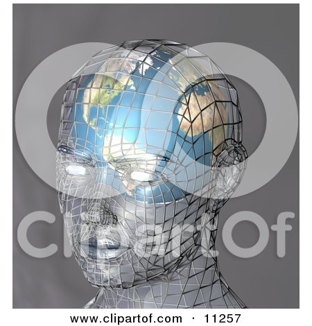 Futuristic Human Head With a Globe Inside the Brain Clipart Illustration by AtStockIllustration