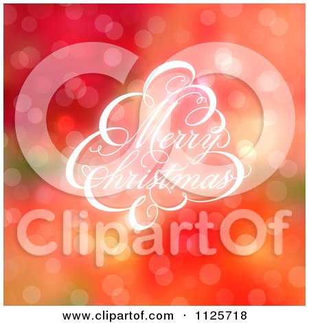 Clipart Of A Magical White Merry Christmas Greeting Over Bokeh Lights - Royalty Free Vector Illustration by elena