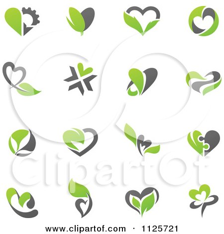 Clipart Of Green And Gray Organic Heart Love Icons - Royalty Free Vector Illustration by elena