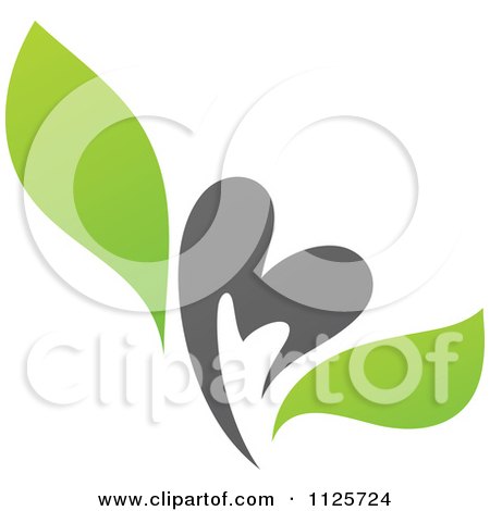 Clipart Of A Green And Gray Organic Heart And Leaf 6 - Royalty Free Vector Illustration by elena
