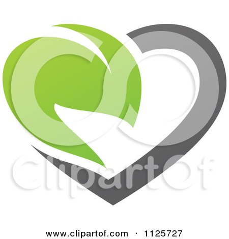 Clipart Of A Green And Gray Organic Heart And Leaf 3 - Royalty Free Vector Illustration by elena