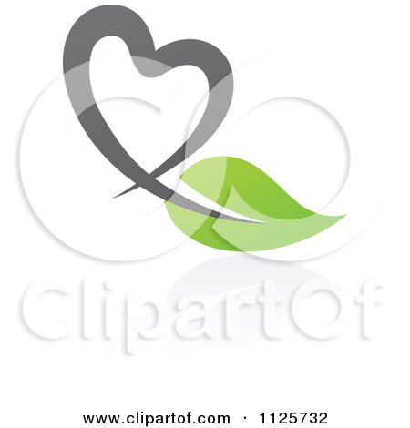 Clipart Of A Green And Gray Organic Heart And Leaf With A Reflection 1 - Royalty Free Vector Illustration by elena