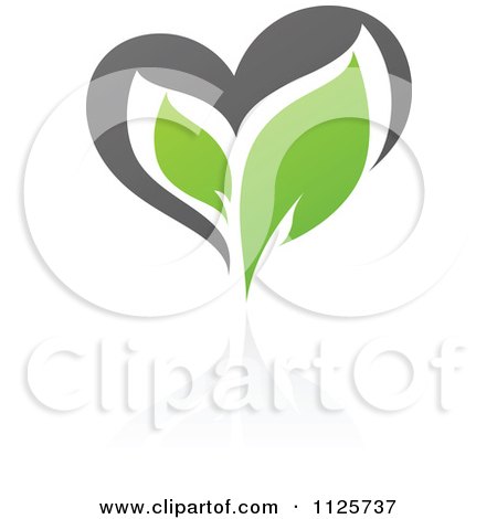 Clipart Of A Green And Gray Organic Heart And Leaf With A Reflection 5 - Royalty Free Vector Illustration by elena