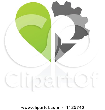 Clipart Of A Green And Gray Organic Heart And Gear Or Flower With A Reflection - Royalty Free Vector Illustration by elena