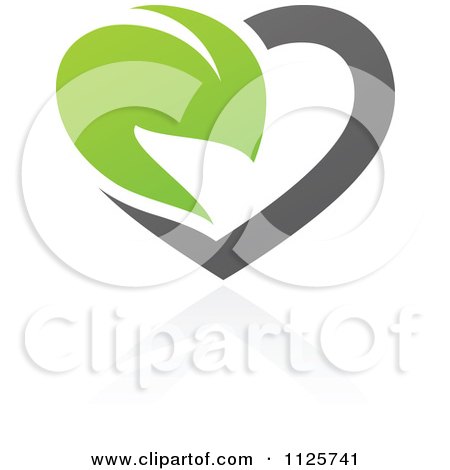 Clipart Of A Green And Gray Organic Heart And Leaf With A Reflection 3 - Royalty Free Vector Illustration by elena