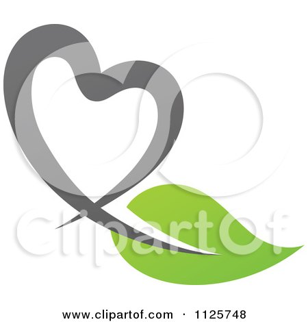 Clipart Of A Green And Gray Organic Heart And Leaf 1 - Royalty Free Vector Illustration by elena