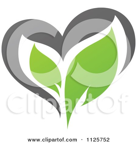 Clipart Of A Green And Gray Organic Heart And Leaf 5 - Royalty Free Vector Illustration by elena
