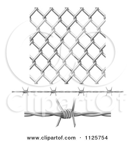 Clipart Of 3d Seamless Chainlink Fence And Barbed Wire Elements - Royalty Free Vector Illustration by AtStockIllustration