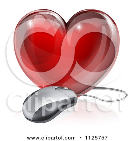Clipart Of A 3d Red Glass Heart And Computer Mouse - Royalty Free Vector Illustration by AtStockIllustration
