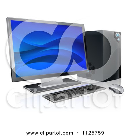 Clipart Of A 3d Desktop Personal Computer Work Station - Royalty Free Vector Illustration by AtStockIllustration