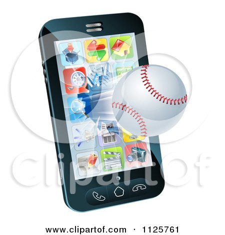 Clipart Of A 3d Baseball Flying Through And Breaking A Cell Phone Screen - Royalty Free Vector Illustration by AtStockIllustration