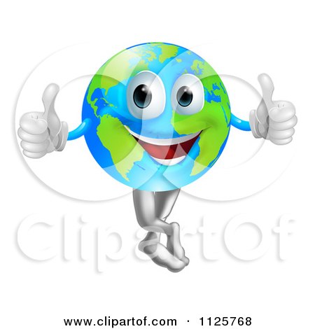 Clipart Of A Happy Globe Mascot Holding Two Thumbs Up - Royalty Free Vector Illustration by AtStockIllustration