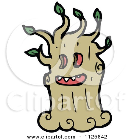 Cartoon Of An Ent Tree With Green Foliage 3 - Royalty Free Vector Clipart by lineartestpilot