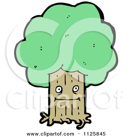 Cartoon Of An Ent Tree With Green Foliage 6 - Royalty Free Vector Clipart by lineartestpilot