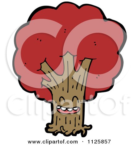 Cartoon Of An Ent Tree With Red Autumn Foliage 6 - Royalty Free Vector Clipart by lineartestpilot