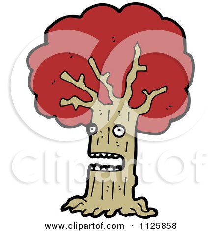 Cartoon Of An Ent Tree With Red Autumn Foliage 4 - Royalty Free Vector Clipart by lineartestpilot
