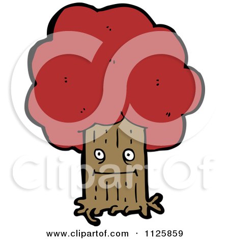 Cartoon Of An Ent Tree With Red Autumn Foliage 5 - Royalty Free Vector Clipart by lineartestpilot