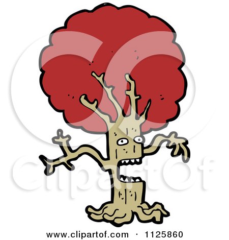 Cartoon Of An Ent Tree With Red Autumn Foliage 3 - Royalty Free Vector Clipart by lineartestpilot