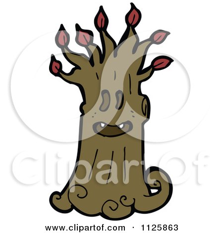 Cartoon Of An Ent Tree With Red Autumn Foliage 2 - Royalty Free Vector Clipart by lineartestpilot