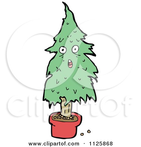Cartoon Of A Potted Christmas Tree Character 1 - Royalty Free Vector Clipart by lineartestpilot