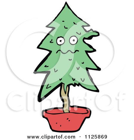 Cartoon Of A Potted Christmas Tree Character 2 - Royalty Free Vector Clipart by lineartestpilot