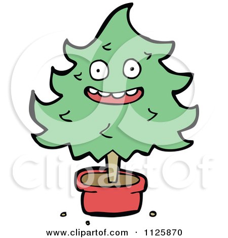 Cartoon Of A Potted Christmas Tree Character 3 - Royalty Free Vector Clipart by lineartestpilot