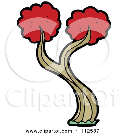 Cartoon Of A Tree With Red Autumn Foliage 29 - Royalty Free Vector Clipart by lineartestpilot
