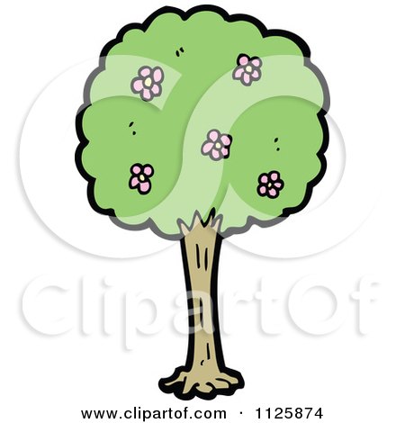 Cartoon Of A Flowering Tree 1 - Royalty Free Vector Clipart by lineartestpilot