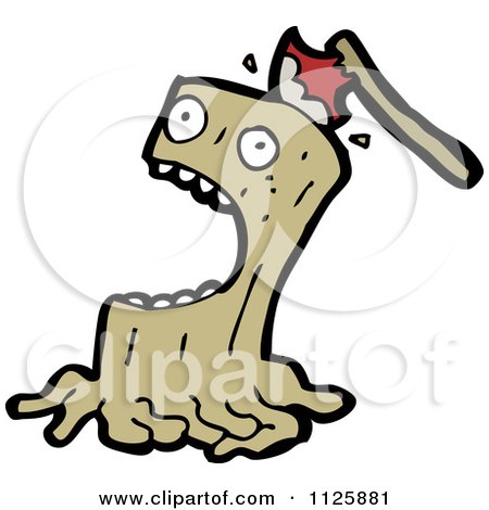 Cartoon Of An Axe In A Screaming Tree Trunk - Royalty Free Vector Clipart by lineartestpilot