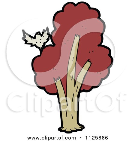 Cartoon Of A Bird On A Tree With Red Autumn Foliage - Royalty Free Vector Clipart by lineartestpilot