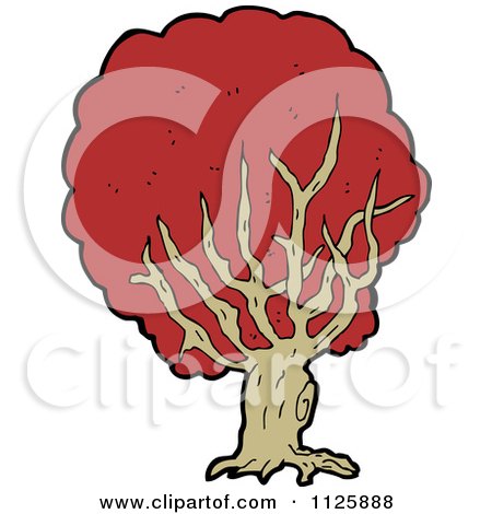 Cartoon Of A Tree With Red Autumn Foliage 33 - Royalty Free Vector Clipart by lineartestpilot