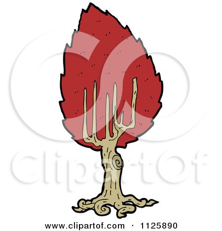 Cartoon Of A Tree With Red Autumn Foliage 32 - Royalty Free Vector Clipart by lineartestpilot