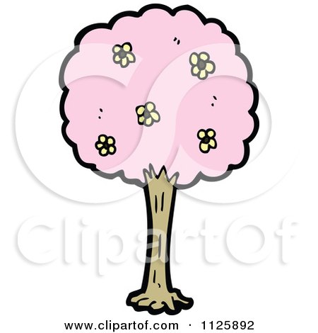 Cartoon Of A Flowering Tree With Pink Foliage 2 - Royalty Free Vector Clipart by lineartestpilot
