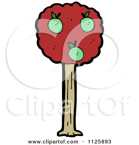 Cartoon Of A Green Apple Tree With Red Autumn Foliage 1 - Royalty Free Vector Clipart by lineartestpilot
