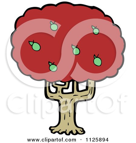 Cartoon Of A Green Apple Tree With Red Autumn Foliage 2 - Royalty Free Vector Clipart by lineartestpilot