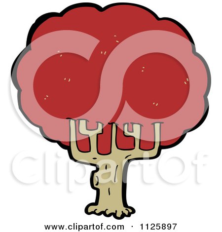 Cartoon Of A Tree With Red Autumn Foliage 16 - Royalty Free Vector Clipart by lineartestpilot