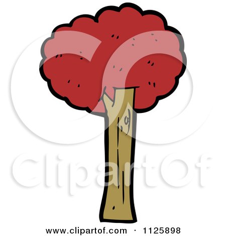 Cartoon Of A Tree With Red Autumn Foliage 17 - Royalty Free Vector Clipart by lineartestpilot