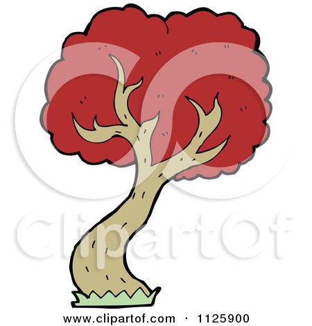 Cartoon Of A Tree With Red Autumn Foliage 23 - Royalty Free Vector Clipart by lineartestpilot