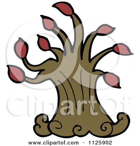 Cartoon Of A Tree With Red Autumn Foliage 25 - Royalty Free Vector Clipart by lineartestpilot