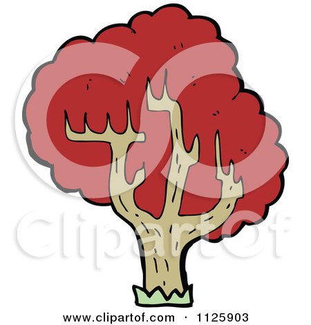 Cartoon Of A Tree With Red Autumn Foliage 20 - Royalty Free Vector Clipart by lineartestpilot