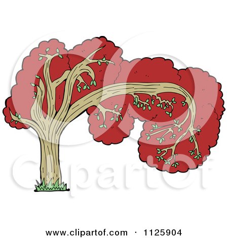 Cartoon Of A Tree With Red Autumn Foliage 21 - Royalty Free Vector Clipart by lineartestpilot