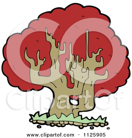 Cartoon Of A Tree With Red Autumn Foliage 19 - Royalty Free Vector Clipart by lineartestpilot