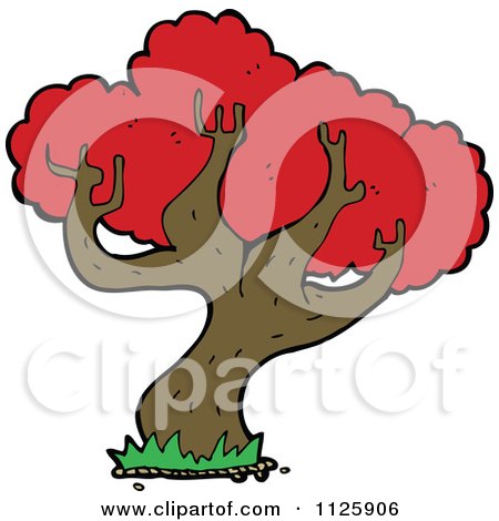 Cartoon Of A Tree With Red Autumn Foliage 18 - Royalty Free Vector Clipart by lineartestpilot