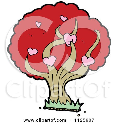 Cartoon Of A Tree With Hearts And Red Autumn Foliage - Royalty Free Vector Clipart by lineartestpilot